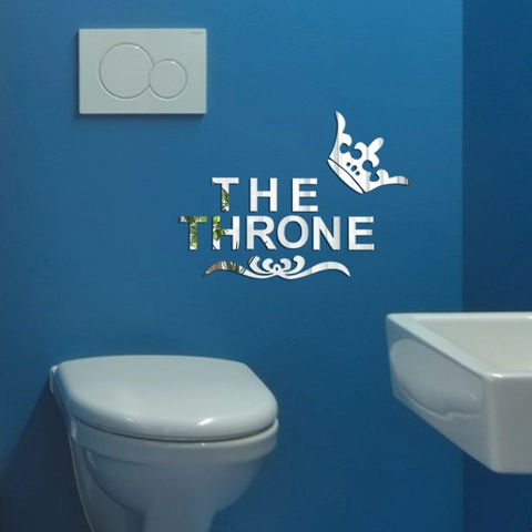 Adesivo da Parete Specchio in Acrilico Design Corona Lettera The Throne Impermeabile 3D Specchio Decorativo per Bagno