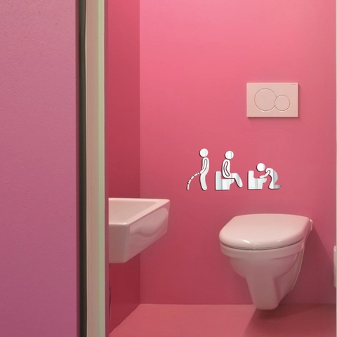 Kreative Acryl Spiegel Wandaufkleber Badezimmer Humorvolle Toilettenschilder Wasserdichte DIY Wandbild Für Home Decor