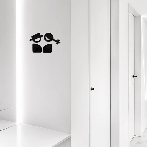 Adesivo da Parete in Acrilico Effetto Specchio Segnale 3D per Porta del Bagno Simbolo di Genere Minimalista Decorazione Casa