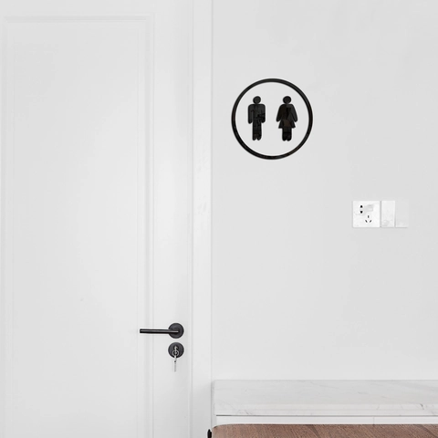 Targa Rotonda per Toilette Specchio Acrilico Maschio e Femmina Bagno Restroom Piastra per Porta Adesivo da Parete Per Hotel Ufficio Decorazioni Casa