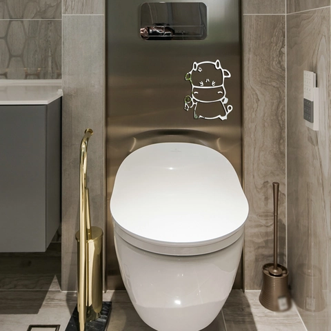 Adesivo da Parete Specchio Acrilico 3D Mucca Cartone Animato Impermeabile Autoadesivo Decorazione Porta Bagno Moderna Minimalista Casa Parete