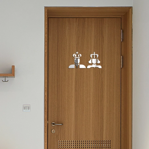Adesivo da Parete Specchio Acrilico 3D Creativo Re Regina Corona Segnale Identificazione Porta Bagno Toilette Decorazione