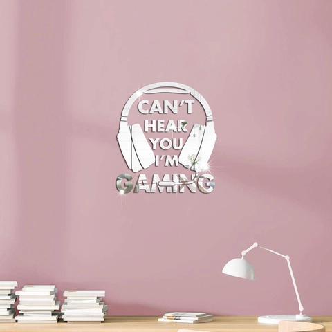Creativo Adesivo da Parete Specchio in Acrilico con Slogan Cuffie da Gioco per Decorazione Stanza Gamer Arte DIY