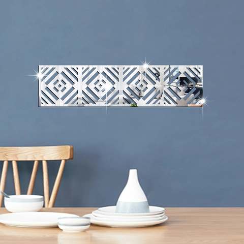 Adesivi Murali Specchiati in Acrilico con Design Geometrico Traforato Decalcomanie Riflettenti Impermeabili per Arredo Casa