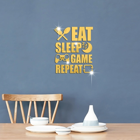 Eat Sleep Game Repeat Adesivo da Parete Specchio 3D Acrilico Gamer Camera Decor DIY Removibile Moderno Minimalista Casa