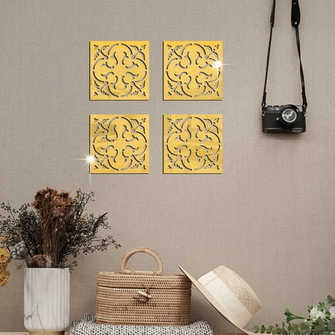4 Pezzi Adesivi Murali Specchio in Acrilico 3D Motivo Geometrico Mandala Cavo Spessore 1mm Adesivi Specchio Fai-da-te Decorazione della Casa