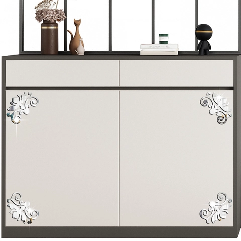 Adesivi Murali a Specchio in Acrilico Design Floreale Europeo Decorazione Angolare Autoadesiva Impermeabile per Armadio Specchio