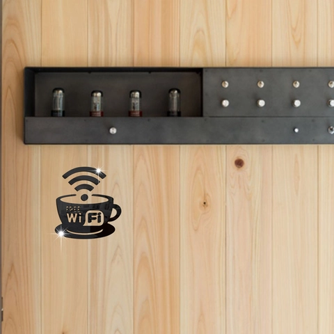 Adesivo da Parete Creativo Specchio 3D in Acrilico Tazzina da Caffè WiFi Insegna per Bar Ristorante Targa Decorativa Superficie Specchiata
