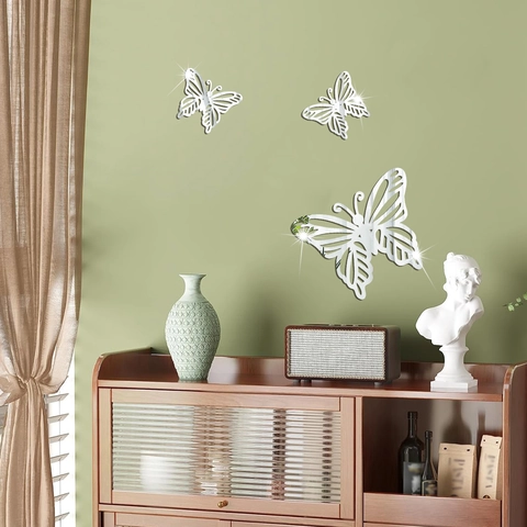 Adesivi Murali a Specchio a Farfalla in Acrilico Design Traforato Decalcomanie Riflettenti DIY Per Soggiorno Camera da Letto