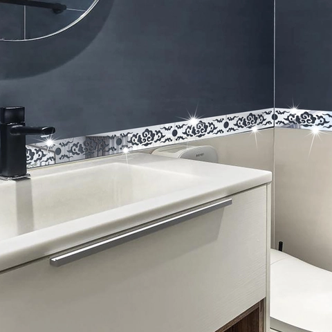 Adesivi Murali Specchio in Acrilico Nuvola di Buon Auspicio Decorazione Bordo Linea Specchio Impermeabile per Bagno Soggiorno Casa