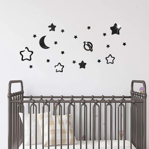 Adesivi Murali Specchio Acrilico Stelle Luna Fai da Te Pianeti Celesti Decorazione per Camera Bambini Soggiorno Arte Murale