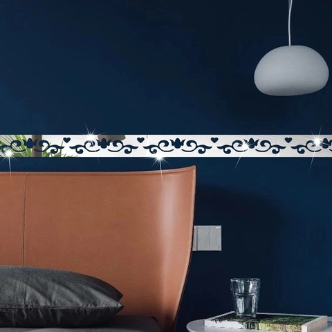 Acrylic Mirror Wall Sticker Waistline Border Decor Scroll Heart Pattern Waterproof DIY Decorative Sticker For Living Room Bedroom