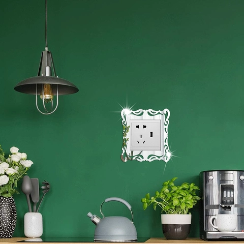 Adhesivo de Interruptor de Espejo de Acrílico Estilo Barroco Europeo Marco Decorativo de Enchufe de Pared Para Sala de Estar