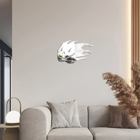 Adesivo da Parete 3D Specchio Teschio Fiamma Fantasma di Halloween in Acrilico Decalcomania Autoadesiva per Soggiorno Camera