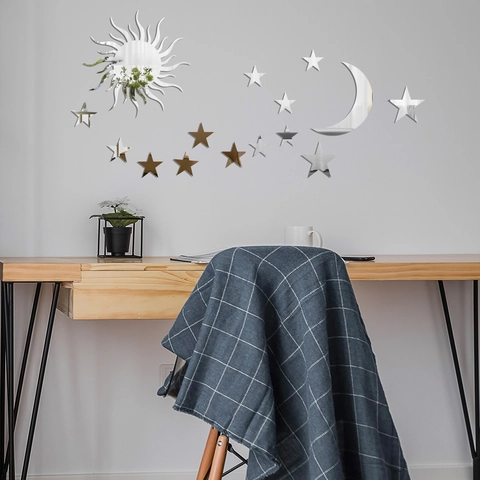 Adesivo da Parete in Acrilico a Specchio 3D Sole Luna Stelle Decalcomanie a Specchio Decorative Per Camera Letto Soggiorno DIY