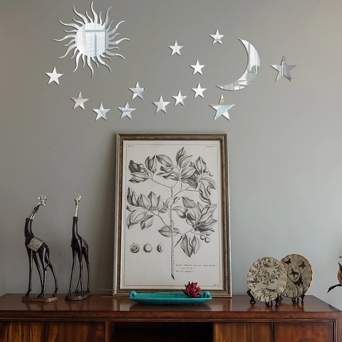 Adesivo da Parete in Acrilico a Specchio 3D Sole Luna Stelle Decalcomanie a Specchio Decorative Per Camera Letto Soggiorno DIY