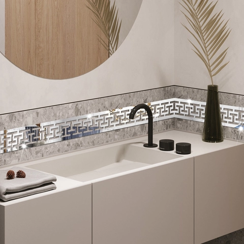 Adesivi da Parete in Acrilico a Specchio Greca Greca Fai-da-te Bordo Geometrico Decalcomanie per Bagno Soggiorno Decorazione Casa
