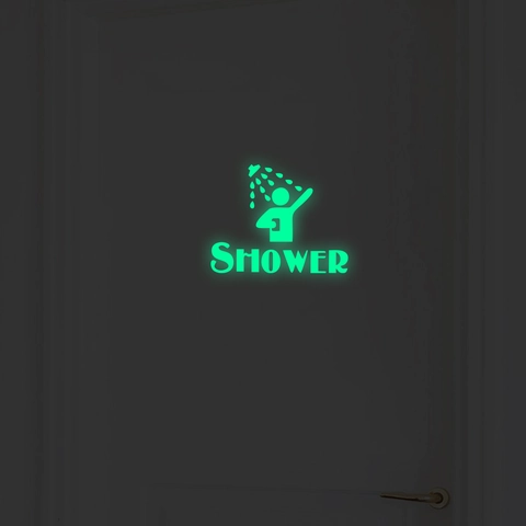 Adesivo Murale per Doccia Fluorescente in PET Impermeabile Segnale per Bagno Luminoso per Porta in Vetro Parete