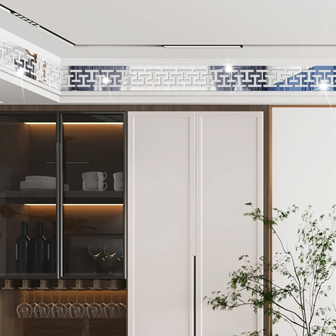Adesivi da Parete in Acrilico a Specchio Greca Greca Fai-da-te Bordo Geometrico Decalcomanie per Bagno Soggiorno Decorazione Casa