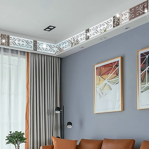 Adesivi Murali a Specchio in Acrilico Linea Vita Intagliata Motivo Geometrico Autoadesivo Impermeabile Decorazione Parete