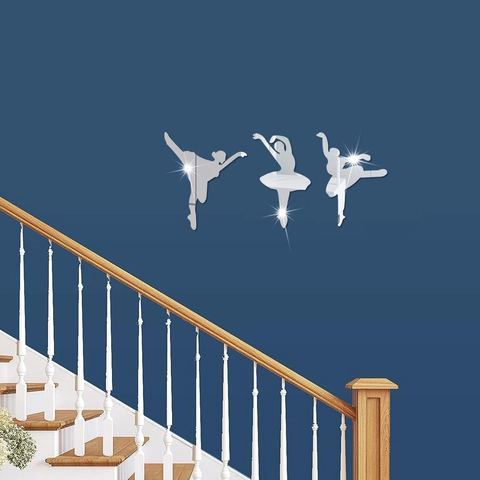 Adesivi da Parete Moderni 3D Specchio Ragazza di Balletto Sagome Danza in Acrilico Riflettente per Decorazione Casa