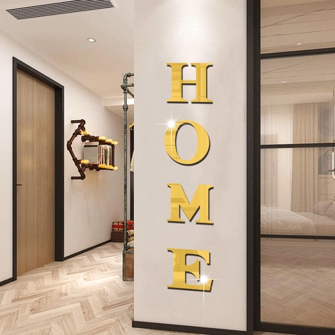 Moderne 3D Spiegel Acryl Wandaufkleber HOME Buchstaben DIY Selbstklebend Aufkleber Für Wohnzimmer Haus Dekoration Wandbild