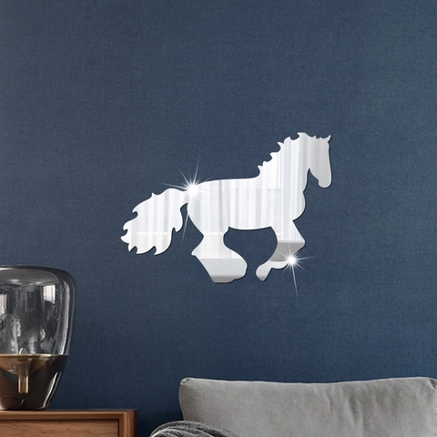 Adesivo da Parete a Specchio in Acrilico con Cavallo al Galoppo Moderna Silhouette di Animale Decalcomania Riflettente Decorazione