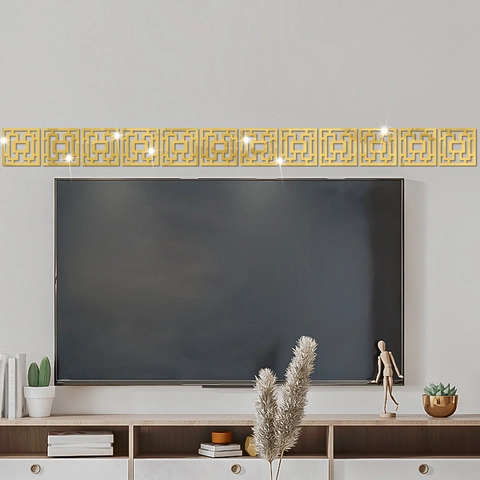 Hollow Geometric Mirror Acrylic Wall Stickers Chinese Style Mirror Surface Waterproof DIY Decor For Living Room Bathroom