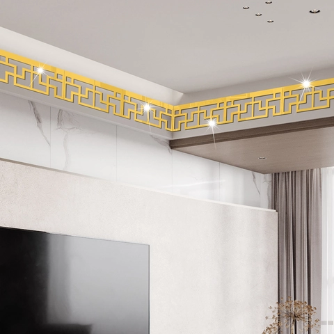 Moderno Adesivo da Parete in Acrilico a Specchio Con Motivo a Greca Decalcomanie Geometriche per Soggiorno Bagno Decorazione
