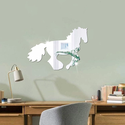 Adesivo da Parete a Specchio in Acrilico con Cavallo al Galoppo Moderna Silhouette di Animale Decalcomania Riflettente Decorazione