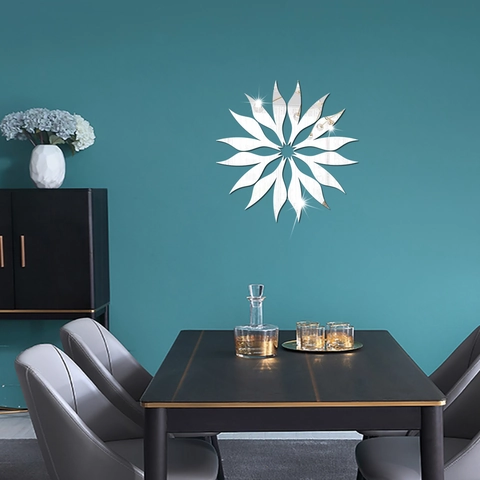 Adesivo da Parete a Specchio in Acrilico Girasole Fai da Te Moderno Minimalista Geometrico 3D Decorativo per Soggiorno Casa