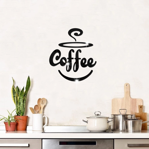 3D Acrylic Mirror Coffee Letter Wall Sticker DIY Self Adhesive Decal For Kitchen Dining Room Cafe Modern Home Decoration