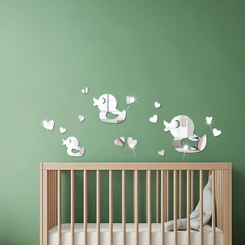 Acryl Spiegel Wandaufkleber Cartoon Ente Herz 3D DIY Deko Aufkleber Für Badezimmer Schlafzimmer Kinderzimmer Wandkunst