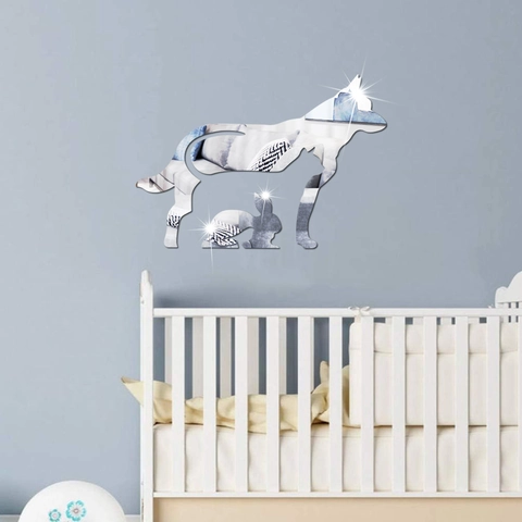 Adesivo Murale Specchio Acrilico Sagoma Animale Creativo Cane Gatto Coniglio 3D Decalcomania per Soggiorno Camera Bambini Parete