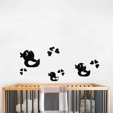 Acryl Spiegel Wandaufkleber Cartoon Ente Herz 3D DIY Deko Aufkleber Für Badezimmer Schlafzimmer Kinderzimmer Wandkunst