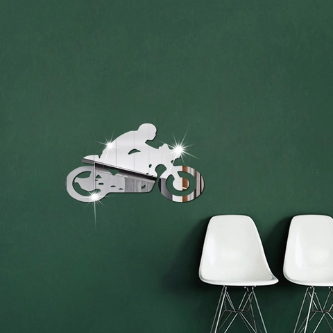 Motorradfahrer Acryl Spiegel Wandtattoo Abnehmbare DIY Reflektierende Aufkleber Wohnzimmer Schlafzimmer Kunst Dekoration