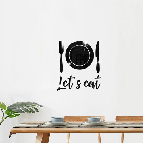 Acrylic Mirror Wall Sticker Set With Let's Eat Letters Knife Fork Plate For Kitchen Dining Room Home Decor Background