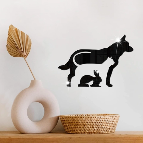 Adesivo Murale Specchio Acrilico Sagoma Animale Creativo Cane Gatto Coniglio 3D Decalcomania per Soggiorno Camera Bambini Parete