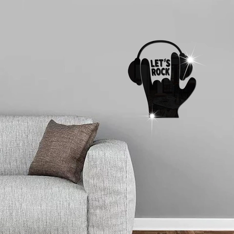 Modern Acrylic Mirror Wall Sticker Rock Gesture Headphone Design Let's Rock Wall Decal For Music Room Bedroom Decor