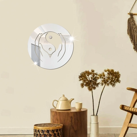 Acrylic Mirror Wall Sticker Creative Tai Chi Yin Yang Pattern Hands Design Round Wall Decal Minimalist Home Decoration