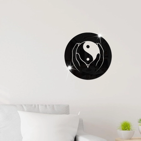 Acrylic Mirror Wall Sticker Creative Tai Chi Yin Yang Pattern Hands Design Round Wall Decal Minimalist Home Decoration