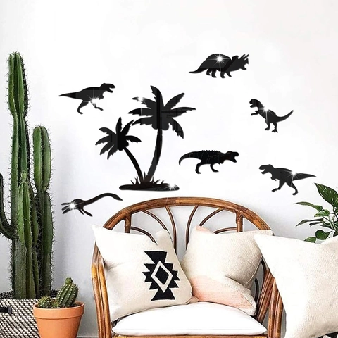 3D Acryl Dinosaurier Palme Spiegel Wandaufkleber Für Kinderzimmer DIY Spiegeloberfläche Abnehmbare Wandtattoos Dekoration