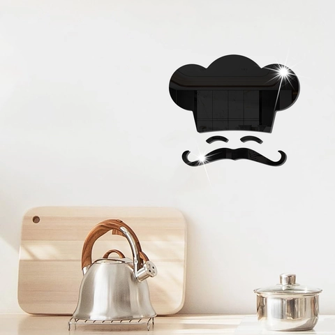 Chef Hat Mustache Mirror Wall Stickers Acrylic Kitchen Restaurant DIY Removable Mirror Decal Home Art Decor Mirror Wall Art