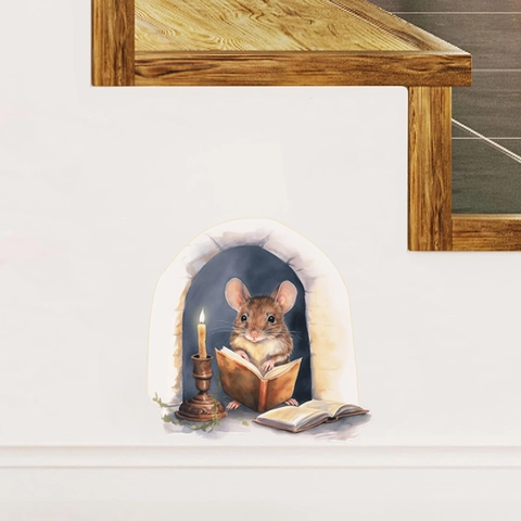 Adesivo Murale 3D Buco Del Topo Topolino Creativo Che Legge Un Libro Decalcomania In PVC Impermeabile Per Camera Da Letto Scale