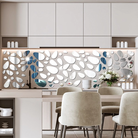 Adesivi da Parete a Specchio in Acrilico a Forma di Ciottolo DIY Specchi Geometrici Irregolari per Soggiorno Camera da Letto Bagno Casa