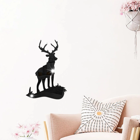 3D Spiegel Acryl Eland Hert Muursticker Modern Minimalistisch Woonkamer Slaapkamer Achtergrond Decoratieve Muursticker
