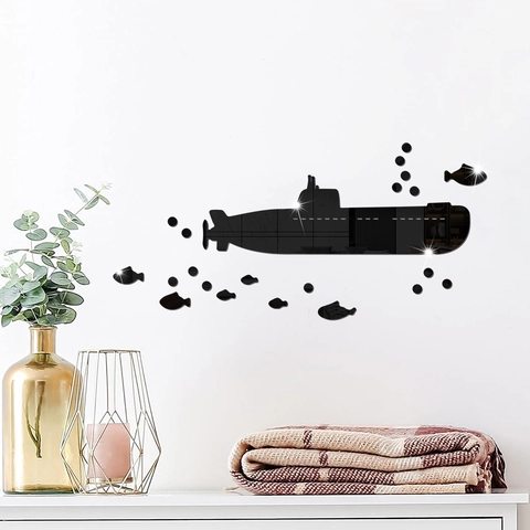 Moderno Adesivo da Parete a Specchio Sottomarino Acrilico Oceano Pesce Bolla DIY Per Cameretta Bagno Decorazione Casa