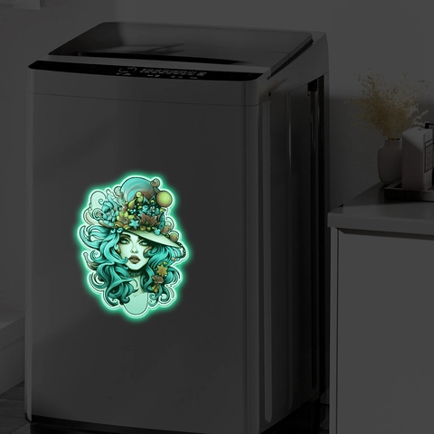 Leuchtende Nachtleuchtende Blumenmädchen Porträt PVC Selbstklebende Ästhetische Fluoreszierende Aufkleber Für Schlafzimmer