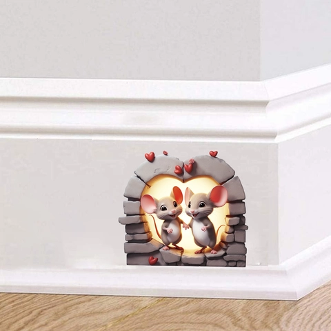 3D Kreative Liebe Mäuse Wandaufkleber PVC Abnehmbare Cartoon Tier Herz Bogen Aufkleber Für Schlafzimmer Eckendekoration