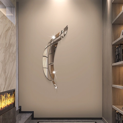Adesivi Murali a Specchio a Forma di Piuma in Acrilico DIY Specchio Rimovibile per Decorazione Soggiorno Camera da Letto Oro Argento Nero 3D Arte Murale